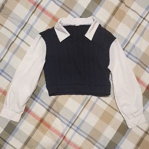 SHEIN Girls Colorblock Cable Textured Drop Shoulder Blouse